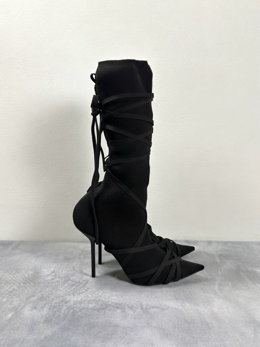 Unravel Project by Ben Taverniti Black Lace Up High Stiletto Sock Boots RRP1600$